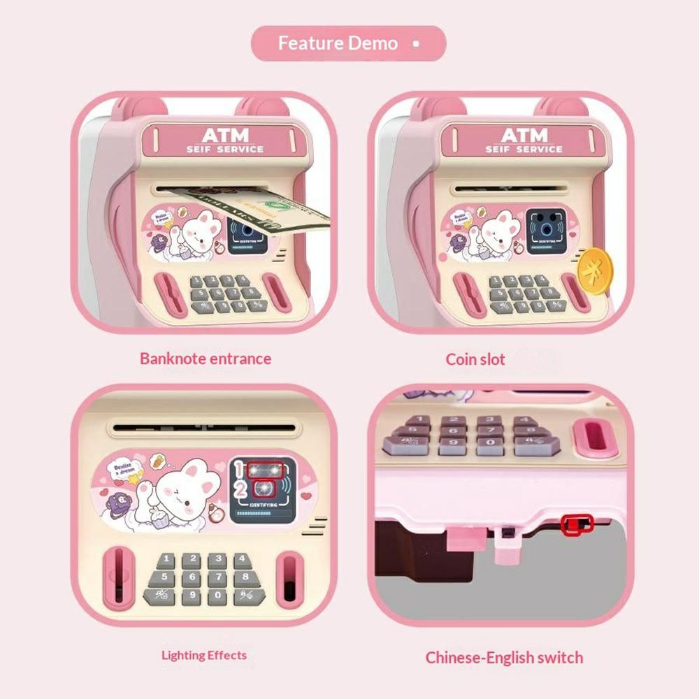 24529A Kids Auto-Roll ATM Money Musical Piggy Bank Gift Electronic Password Lock Deposit/Withdraw Toy