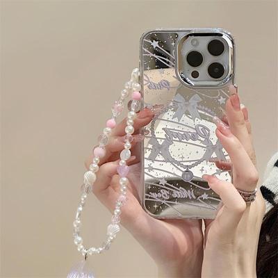 Zhitai 3-in-1 Mirror Case with Pearl Chain for iPhone 14/16Pro/13/15/78