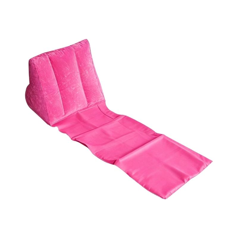 Inflatable Beach Lounges Cushion for Camping Breaks, Fold-Out Backrest Mat with Soft Flocking Leaning Support Pad