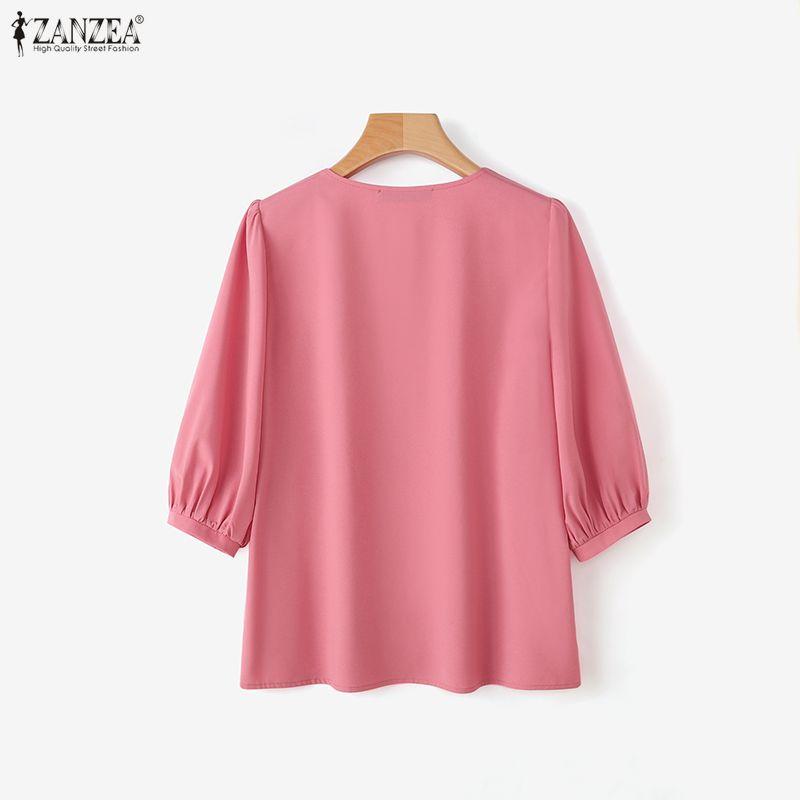 ZANZEA Bluză casual pentru femei, cu mâneci 3/4, cu decolteu rotund