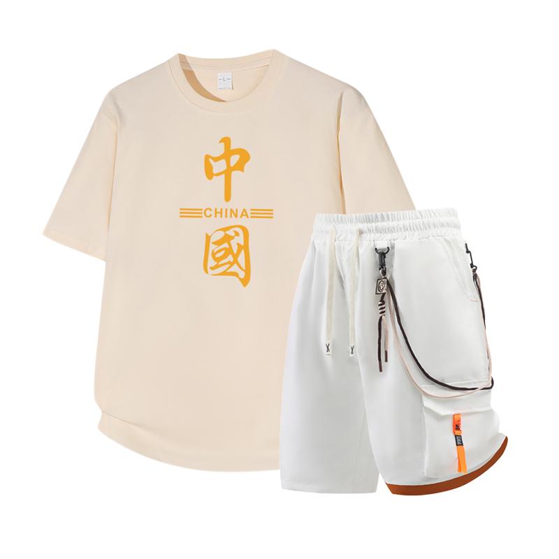 Men's Short Sleeved Set Summer Short Sleeved Slim Fit Upper Garment Men's Two-piece Set