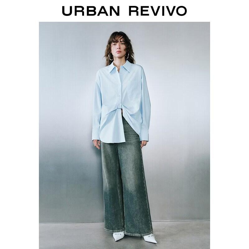 UR 2026 Autumn Irregular Pleated Long Sleeve Shirt