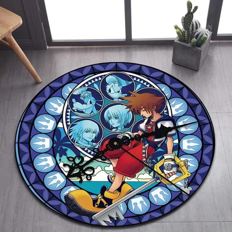 Kingdom Hearts Cartoon Pattern Area Rug Round Floor Mat Living Room Carpet Bathroom Kitchen Rug Doormat Non-slip Floor Mat