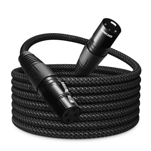 SONICAKE Microphone Cable, XLR Male to Female, 3-Pin Nylon Braided, for Studio Recording and Live Production, Black (3M)