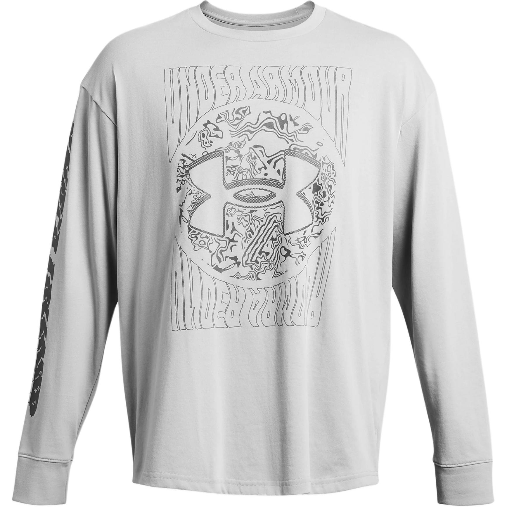 

Under Armour Футболка с графическим буквенным дизайном, повседневная, с круглым вырезом, длинным рукавом, мужская, серо-белая 1382888-011 XL
