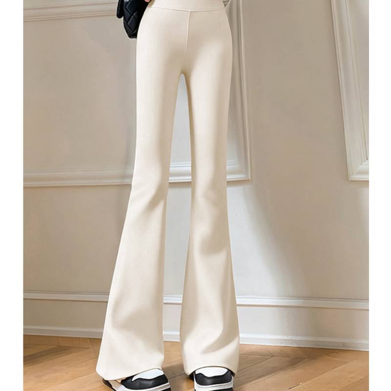 Pantaloni a zampa a vita alta per donna con poliestere ed elastan per abbigliamento casual