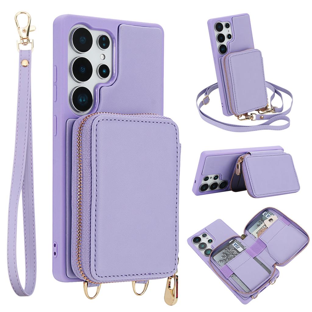 Samsung S25 Ultra Multi Function Leather Case A16 Card Phone Case Crossbody Zipper Mobile Phone Case