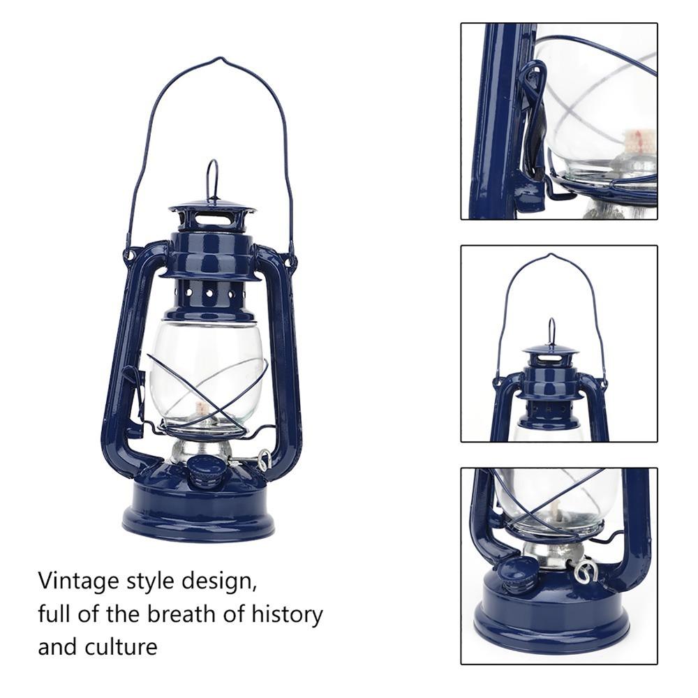 Retro Iron Lantern Metal Construction Hurricane Lantern Hanging Fuel Lantern  Emergency Lighting синий