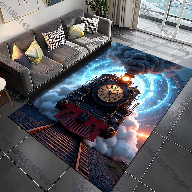Retro Steam Train Pattern Rug Carpets for Bedroom Living Room Bathroom Mat Creative Door Mat Cloakroom Home Decor Area Rug