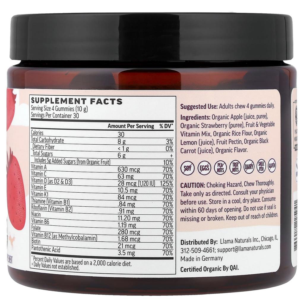 Llama Naturals, Women's Plant-Based Multifruit Gummies, Strawberry Jam, 120 Gummies