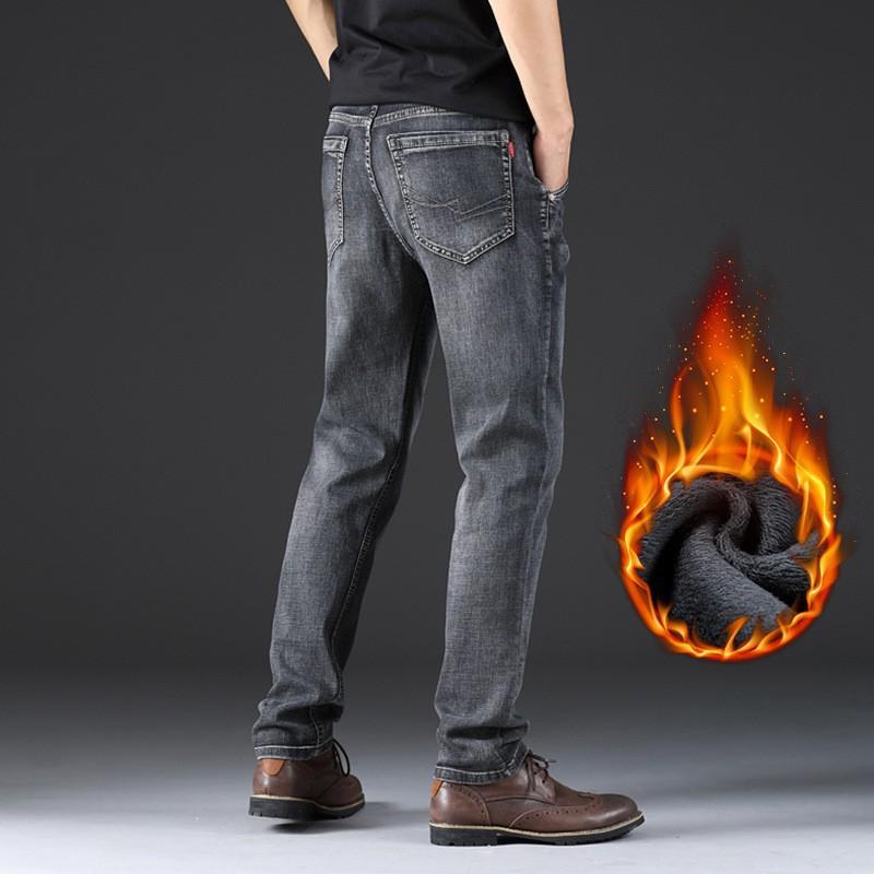 High-end Smoke Gray Jeans Straight Loose Spring and Autumn Thick Medium Diagonal Pocket Casual Pants Large Size Winter