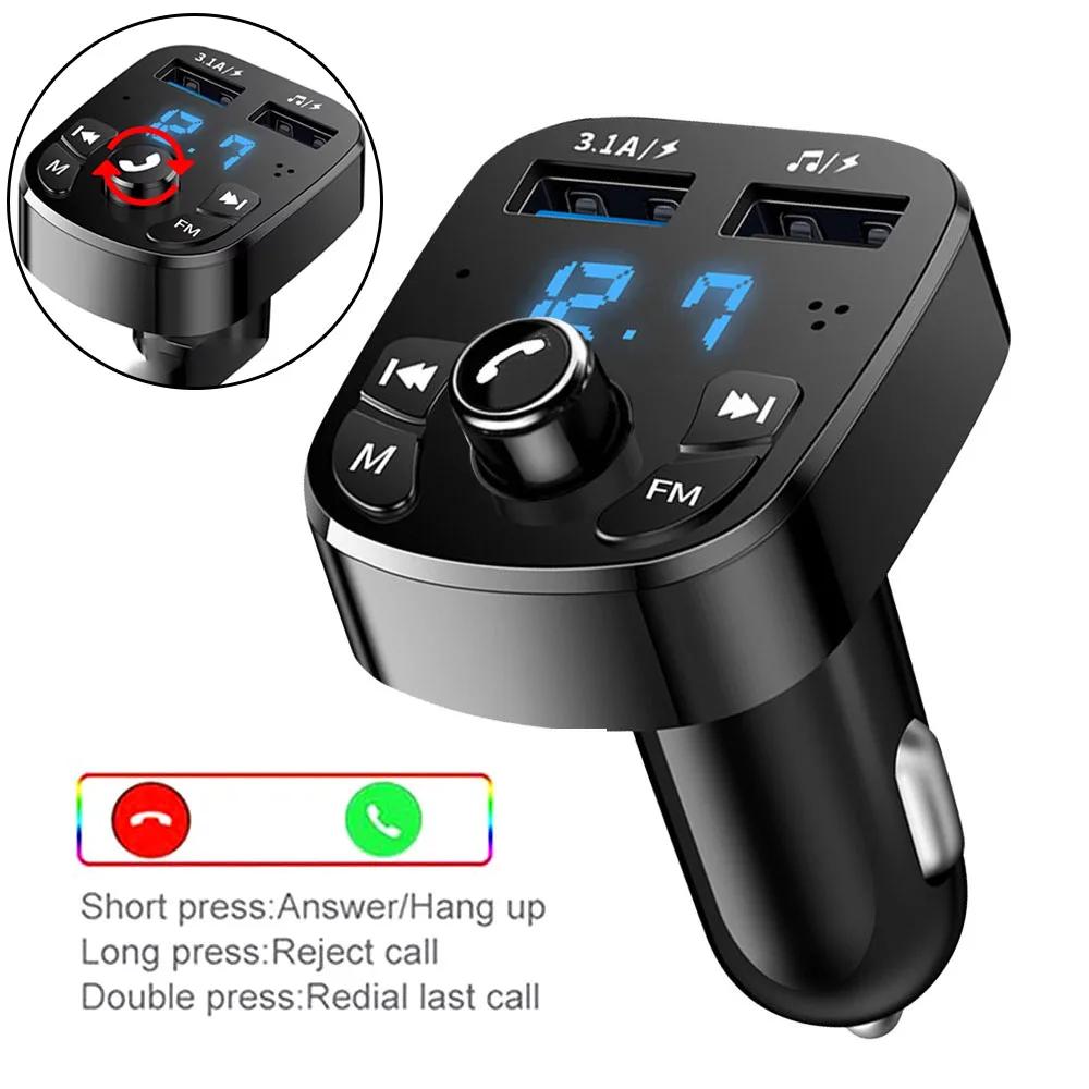Bluetooth 5.0 FM Transmitter Car Kit PD Type-C Dual USB Car Charger Mp3 Player Handsfree Call Phone Charger with Voltage Display