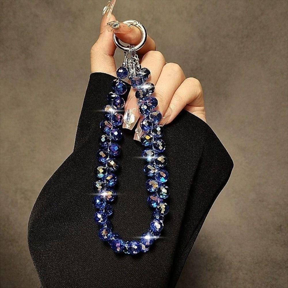 Stylish Glitter Crystal Bead Pendant Detachable Colorful Crystal Bead Keychain Transparent Phone Lanyard for Women Girls