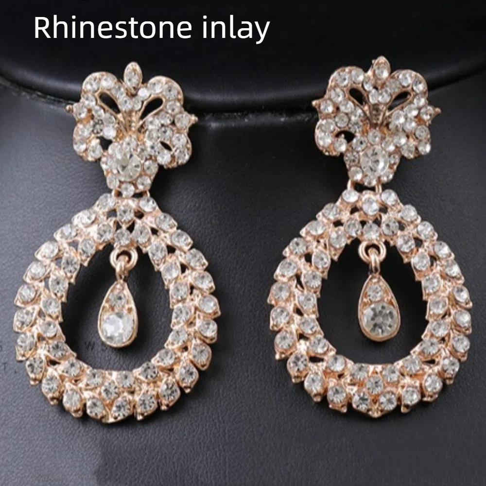 3Pcs Wedding Necklaces Earrings Set Fashion Rhinestone Choker Set Crystal Jewelry Set  Women