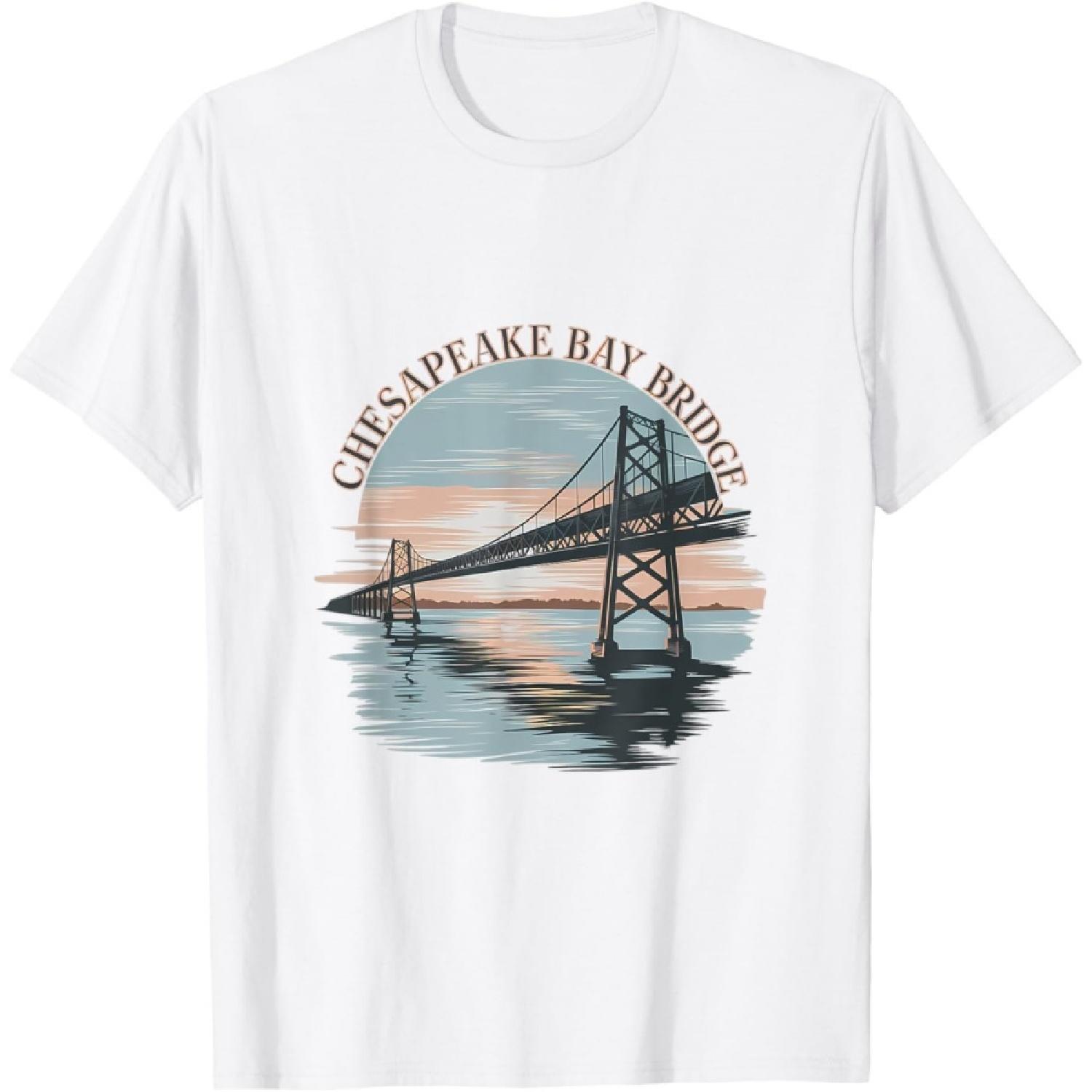Vintage Chesapeake Bay Bridge Sunrise Memento Maryland Icon T-Shirt XXXXXL белый