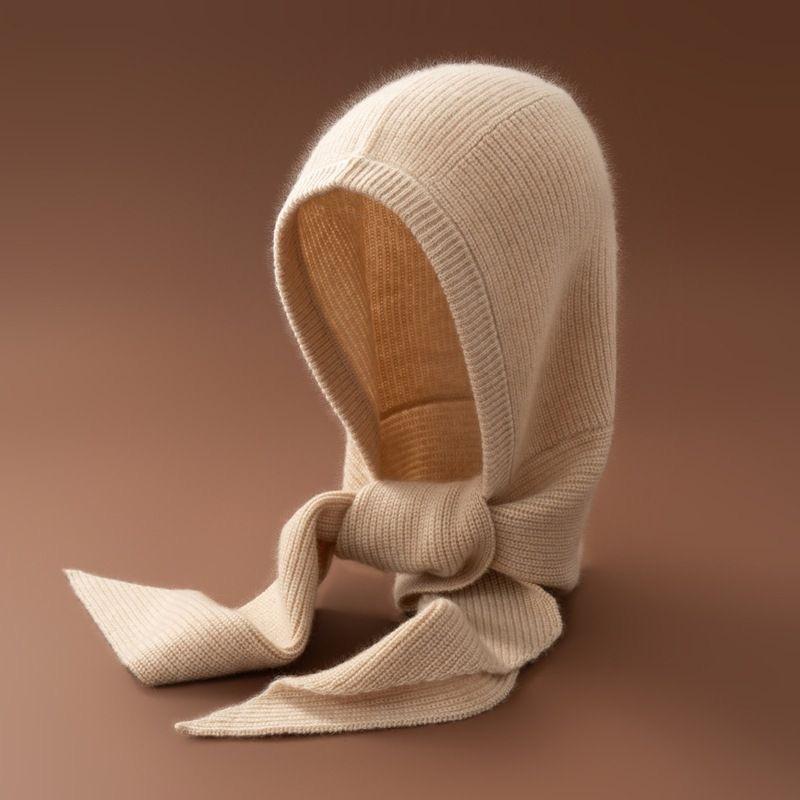New Small Scarf Women's Scarf Hat Integrated Internet Celebrity Knitted Hat Cloth Label Guarantee Thickened Warm Ear Protective Wool Hat