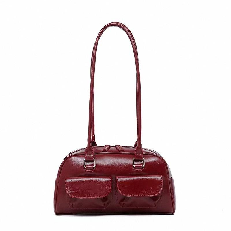 New Bag Women's Niche Retro Single Shoulder Portable Underarm Bag Oil Wax Leather Bag Double Bag Casual