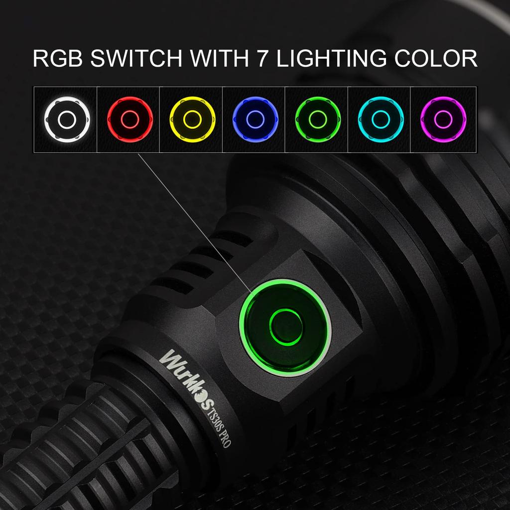 Wurkkos TS30S PRO Super Powerful LED 6000 1086m Long RGB Auxiliary Side for and Searching Flashlight, Lumens, Range, USB-C Rechargeable, Light,