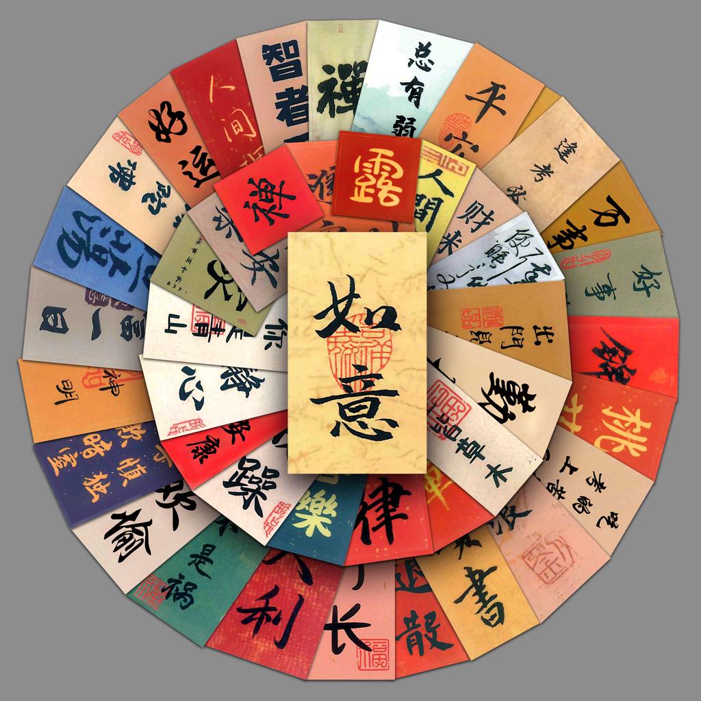 64 Ancient Style Calligraphy Graffiti Chinese Style Creative Text National Trend DIY Mobile Phone Case Suitcase Stickers Waterproof