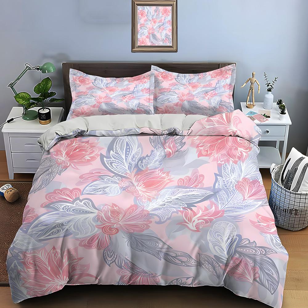 Colorful floral feather dreamy pattern Bedding Set 1 Duvet Cover 2 Pillowcases for Adult and Children Luxury Gift Full Size