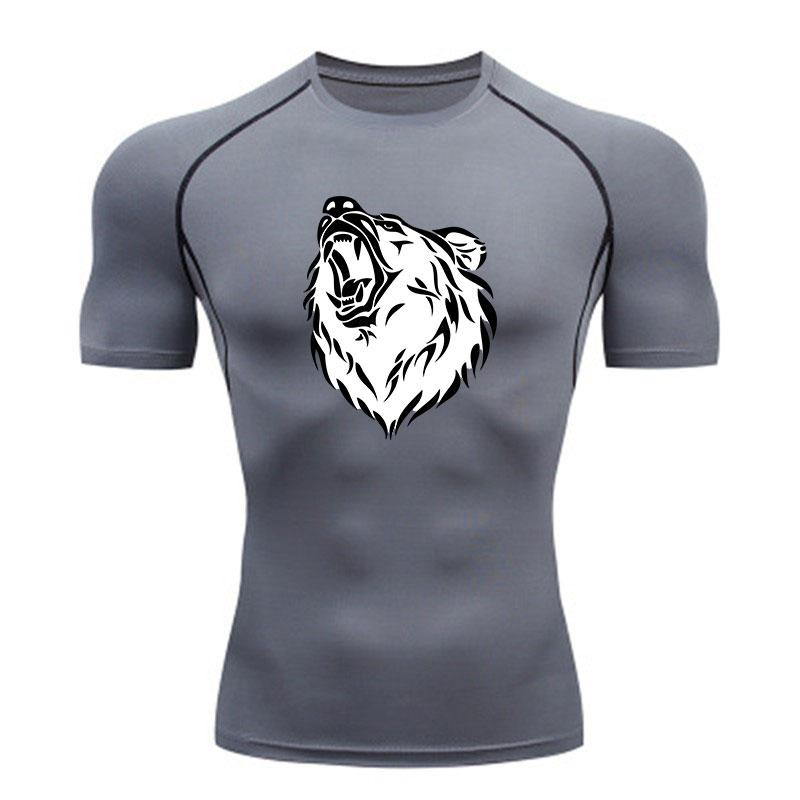 Men's Compression Workout T-Shirt, Roaring Wolf Tribal Print