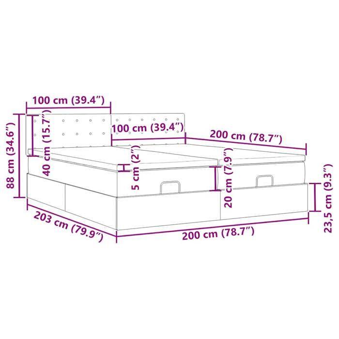 VidaXL Ottoman Bed Frame with Mattress Dark Grey 200x200cm Fabric 3312893