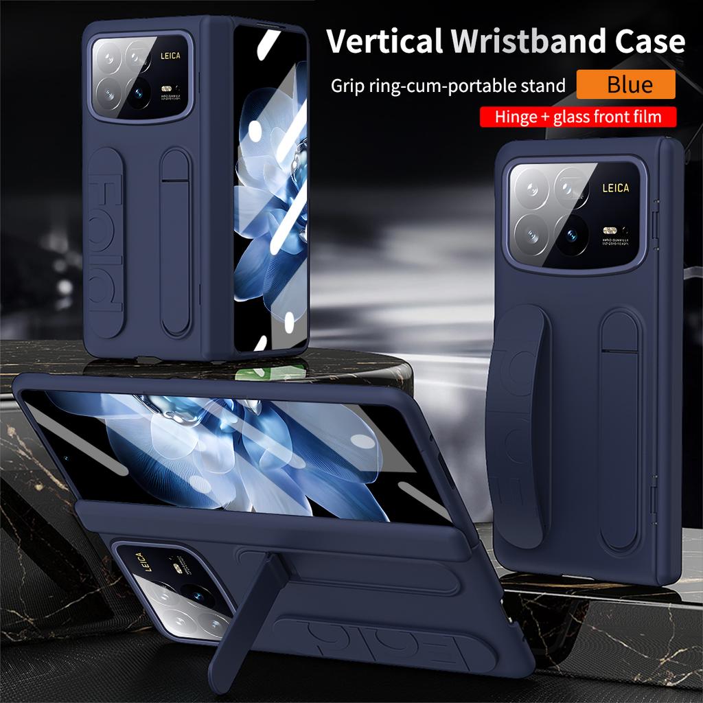 Luxury Vertical Silicone Wristband Case for Xiaomi Mix Fold4 Solid Color with Integrated Stand Glass Front Film Skin Feel Shockproof Protect Cover