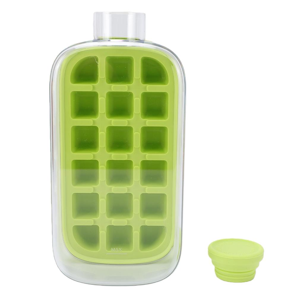 Ice Cube Bottle with Straw Press To Release 18 Grid 800ml Ice Cube Making Bottle for Freezer Green