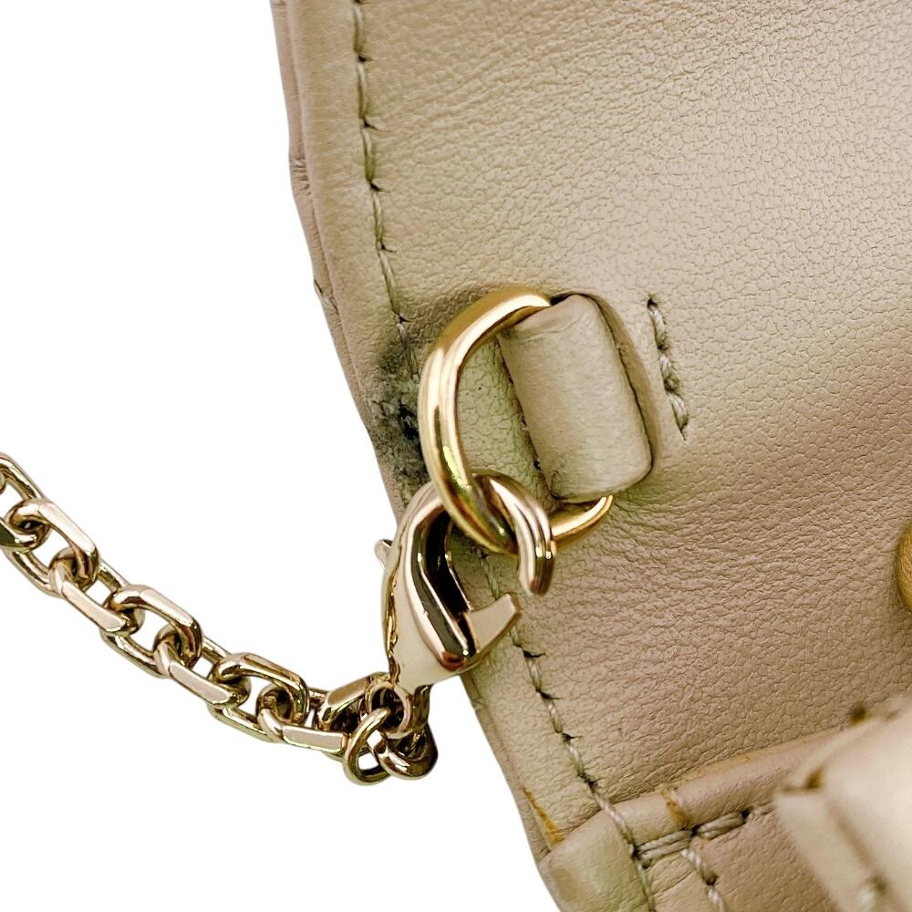 Christian Dior Logo Leather Lady Dior Wallet Chain Beige Leather Used