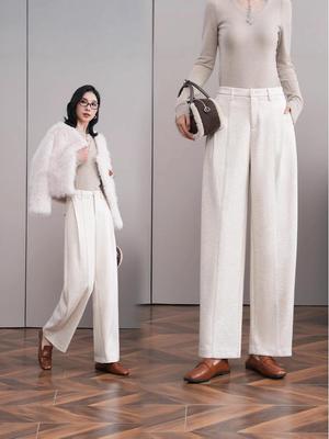 Autumn/Winter 2025 Women's Slim Fit Wool Harem Pants - Soft, Drapey, Wide Leg Crescent Design