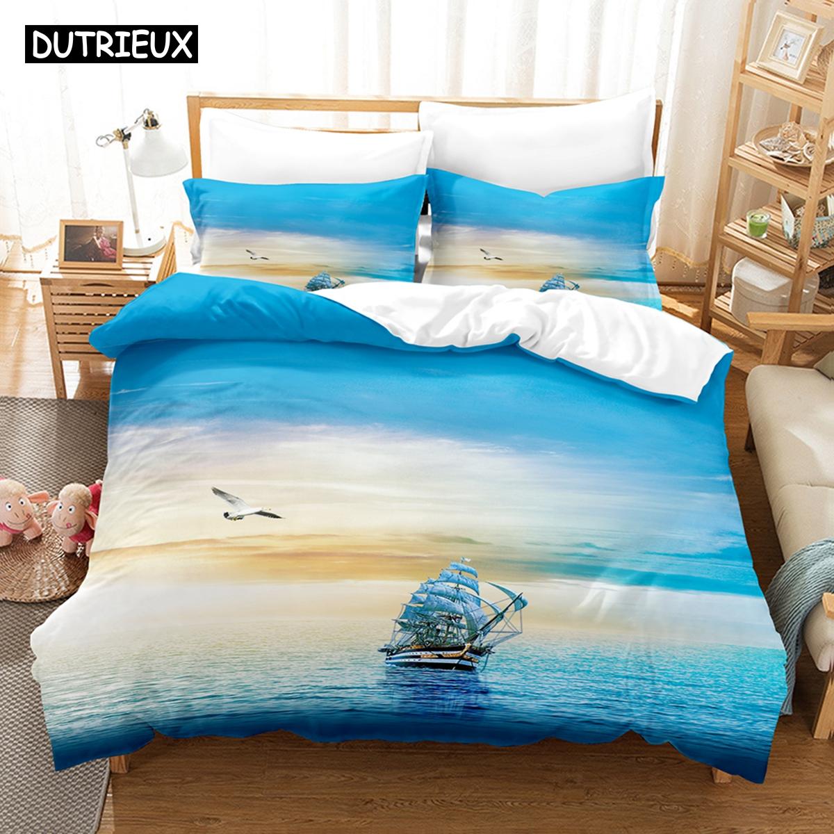 

Pillowcase Double SIngle King with 3D Printed Sailboat Bedding Set Down Quilt Cover Durable Durable Durable Durable EU single(135x200cm)
