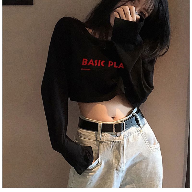 

Lisa Same Jazz Style Women s Clothing Jazz Dance Top Ultra Short Midriff-Baring Long Sleeve T-shirt Fashion Sexy Wear Black M