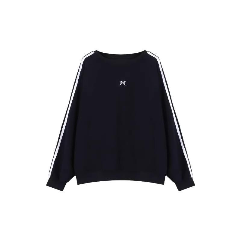 Women's Casual Striped Embroidered Cotton-Blend Hoodie - American Style, Long Sleeve, Loose Fit for Early Autumn