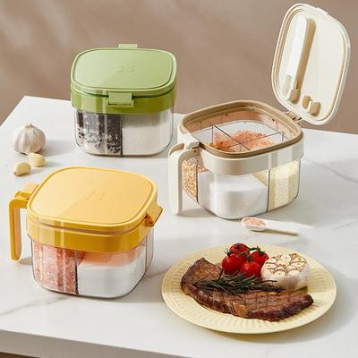 Seasoning Box With Lid And Spoon, 4 Compartment Spice Pots With Handle, Home Kitchen Condiment Jars For Sugar Salt Pepper