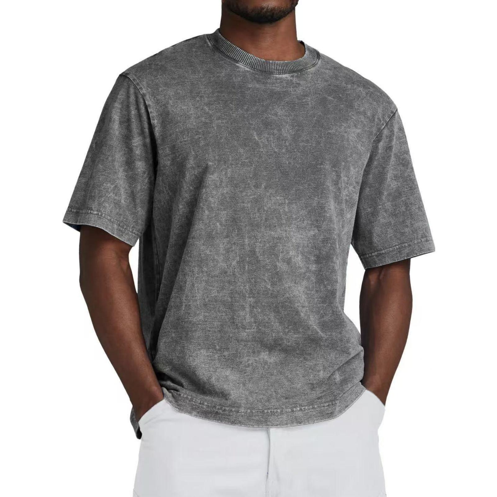 

Мужская повседневная свободная однотонная рубашка с круглым вырезом и короткими рукавами, с эффектом потертости и выцветания L