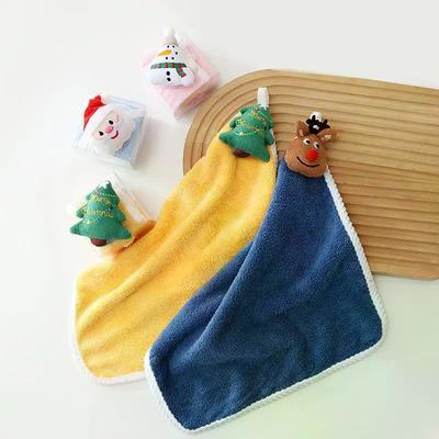 Dětský vánoční ručník kreslený losí sněhulák Santa Claus vánoční strom sametový ručník koupelna závěsný ručník adsorpční tkanina