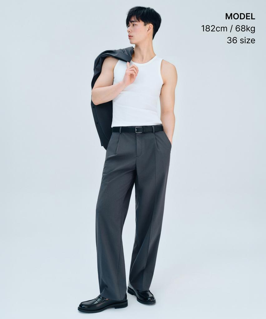 MUSINSA STANDARD [Cooltandard] Wide Hidden Banding Slacks [Gray]