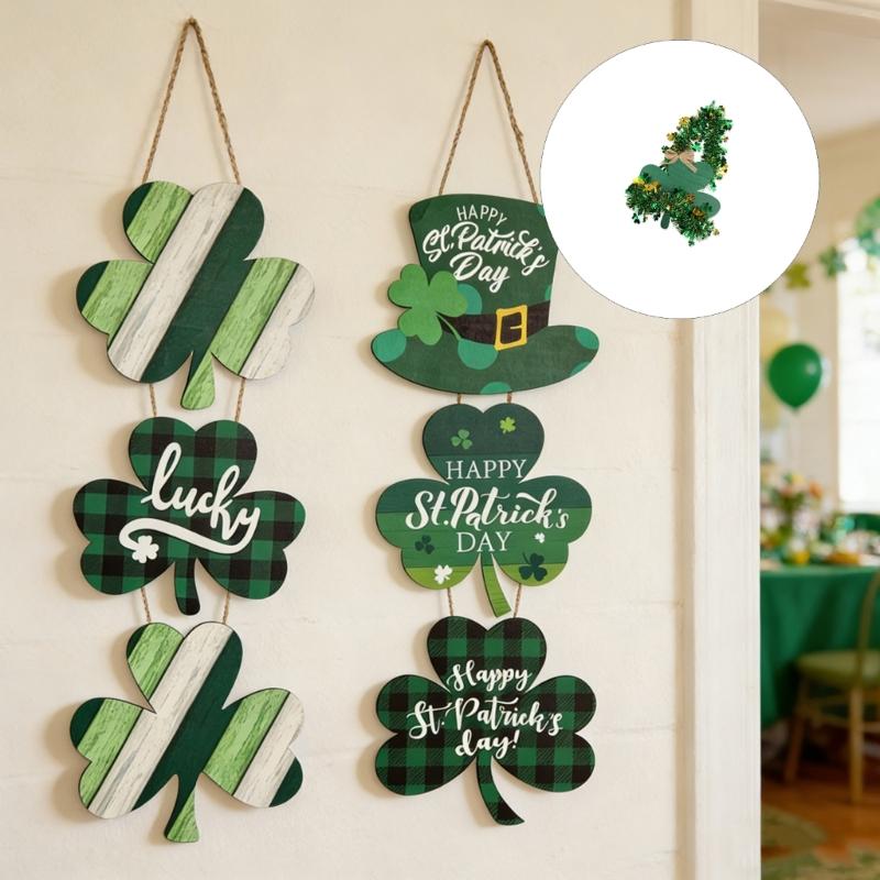 Irish Festival Decoration Wood Shamrock Door Sign Hanging Ornament for Front Door Mantels Tree Holiday Party Decoration