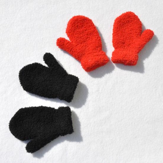 Children Kid Autumn Winter Warm Mittens Solid Color Full Finger Plush Gloves