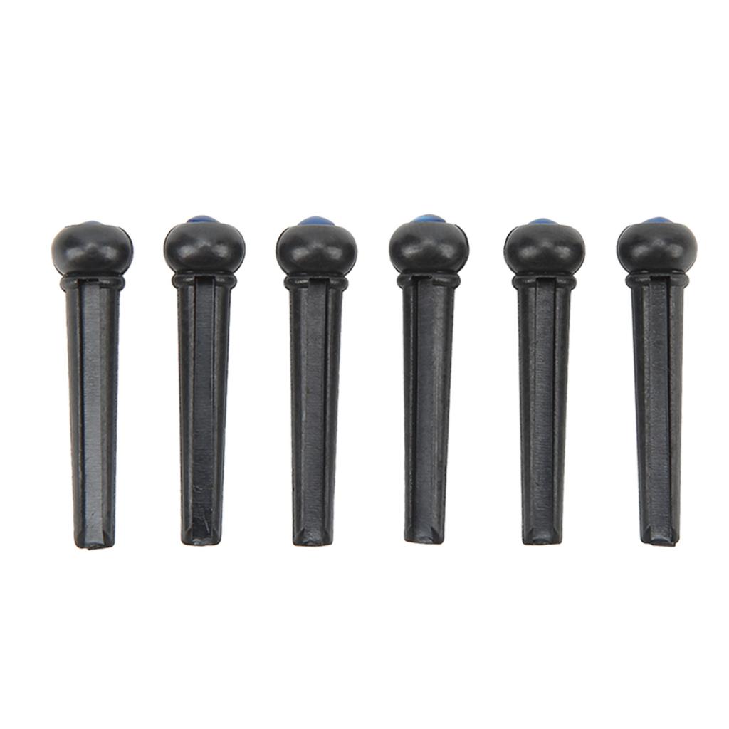 6Pcs Black Guitar Bridge Pin Kit Decorative Robust Clarity Increasing Guitar Bridge Pin Replacement Blue Head Type