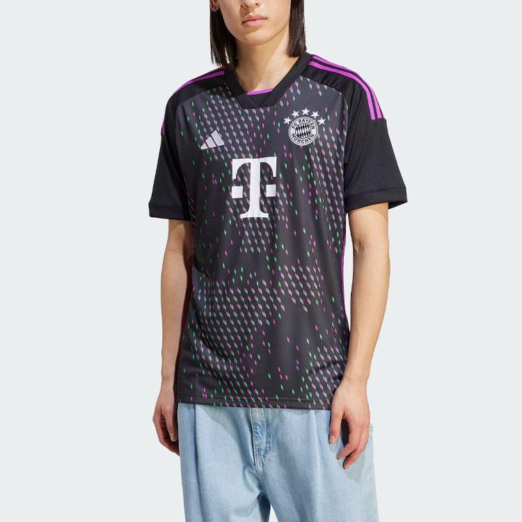 Adidas FC Bayern 23/24 Away Jersey with Three-Stripes Letter Print Short Sleeve Men Tops Black HR3719