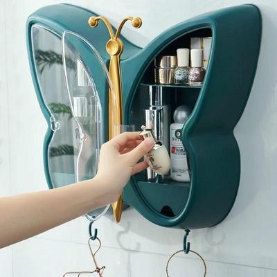 Creative Cosmetic Storage Box Wall-mounted Free-perforation Dust-proof Bathroom Wall-mounted Shelf