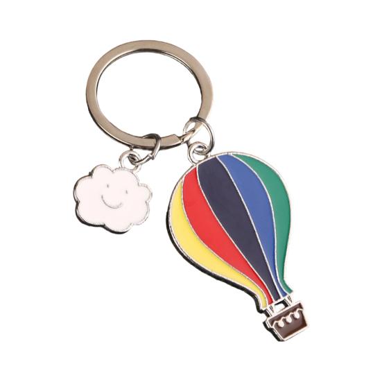 

Keychain Pendant Enamel Rainbow Hot Air Balloon Charm Key Holder with Smiling Cloud Decorative Backpack Accessory