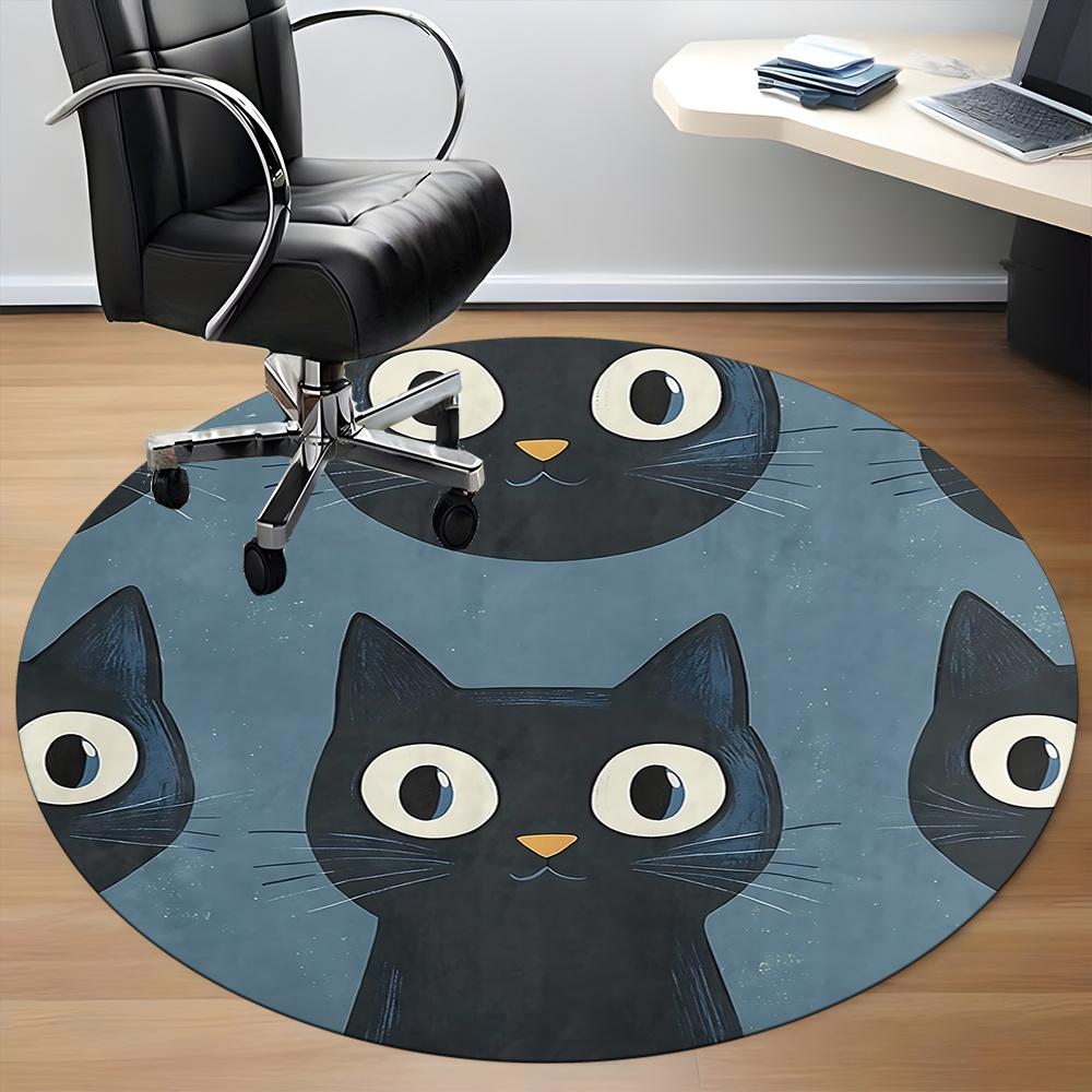 1pc Black Cat Pattern Office Round Area Rug, Indoor Mat Suitable ForOffice, Under Office Chairs Bedroom Living Room Home Decor, Room Deco q024