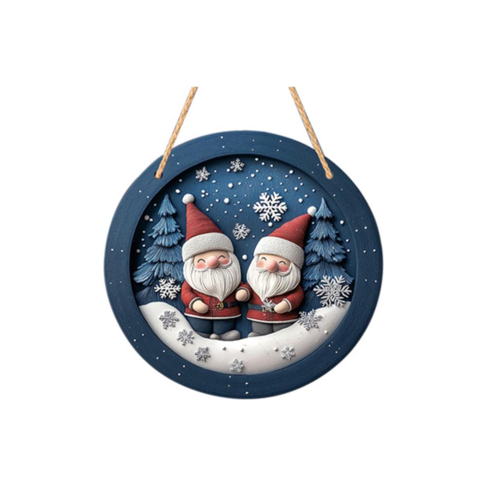 Wooden Santa Claus Porch Wreath Snow Scene Xmas Porch Decoration Hanging Home Fence Decor
