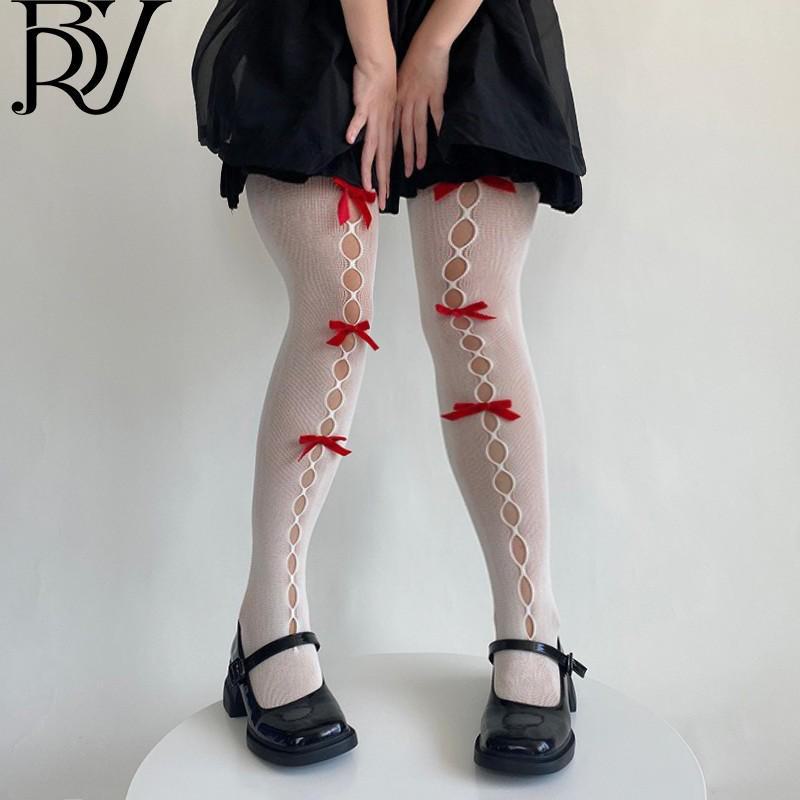 Lolita Bow Japanese JK White Fishnet Stockings - Sexy Hollow Pantyhose for Women