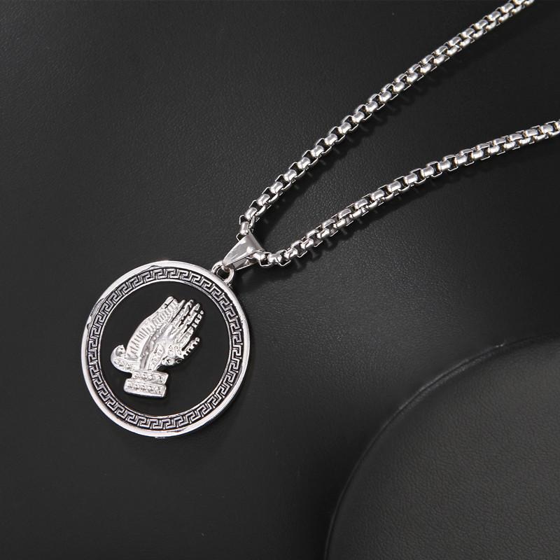 Titanium Steel Necklace Hip Hop Men'S Hiphop Retro Bergamot Round Pendant