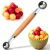 Doppelseitiger Obstlöffel und Melonenlöffel aus Edelstahl mit Holzgriff Küchenwerkzeug zum Ausstechen und Teilen von Früchten