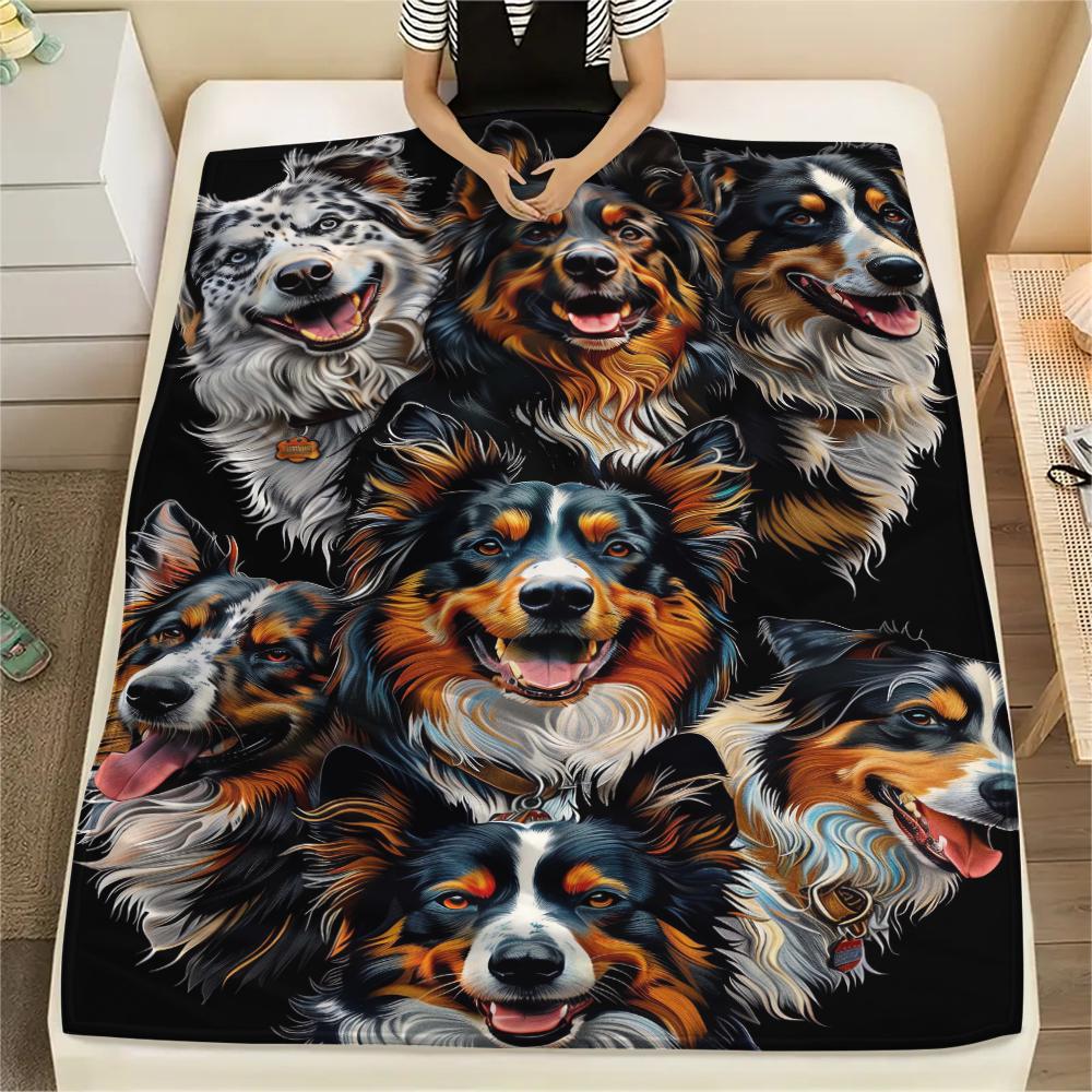 1Pc Pitbull Yorkshire Print Flannel Blanket, High quality Comfortable for All Seasons, Home Decor, Warmth and Comfort, Perfect for Christmas Gifts