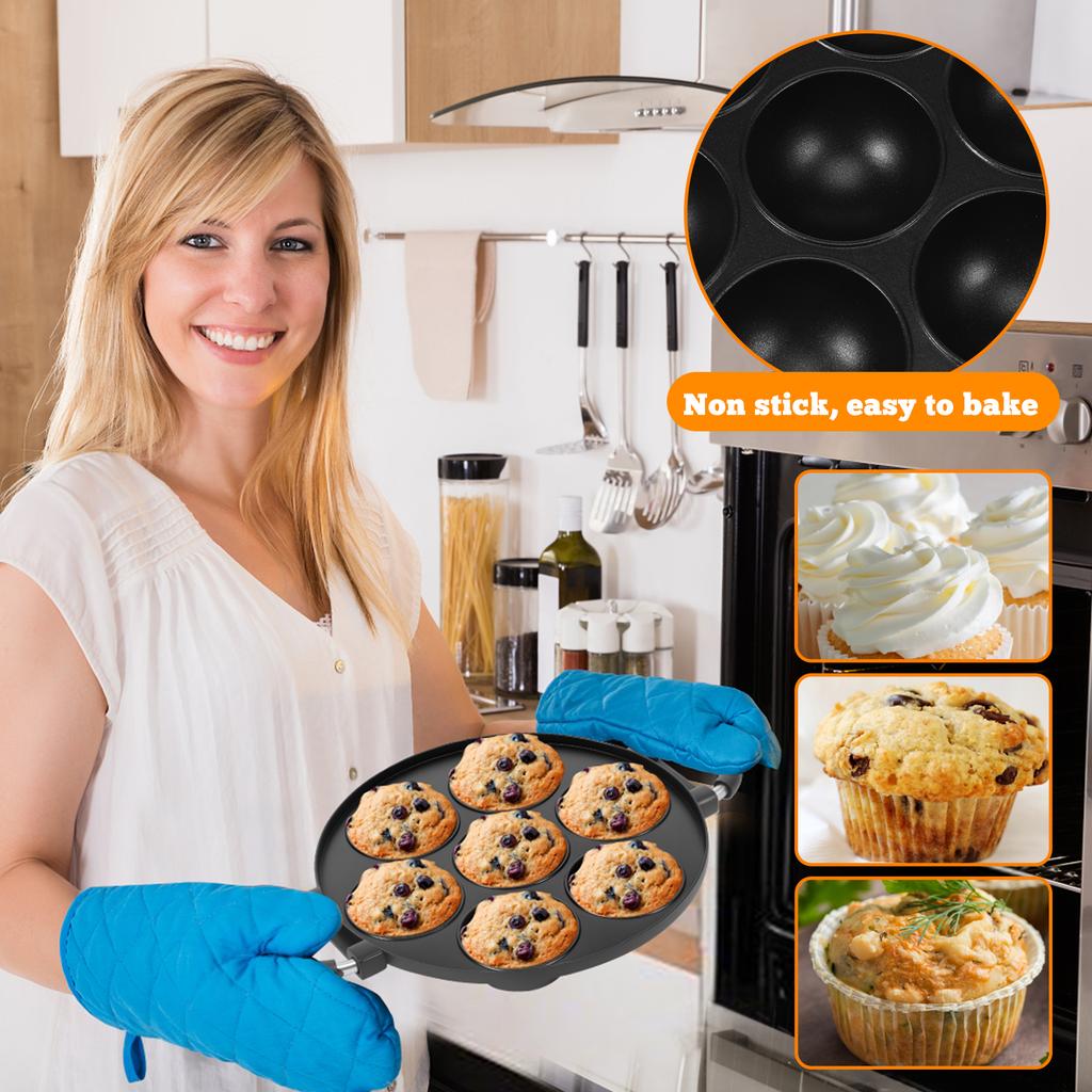 7-hole Octopus Meatball Frying Pan Baking Tray Mold with Ergonomic Handle Aluminum Alloy Meat Ball Maker Pan for Home Kitchen